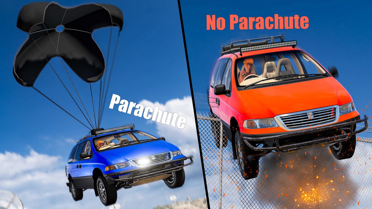 Parachute vs No Parachute cars - Beamng drive