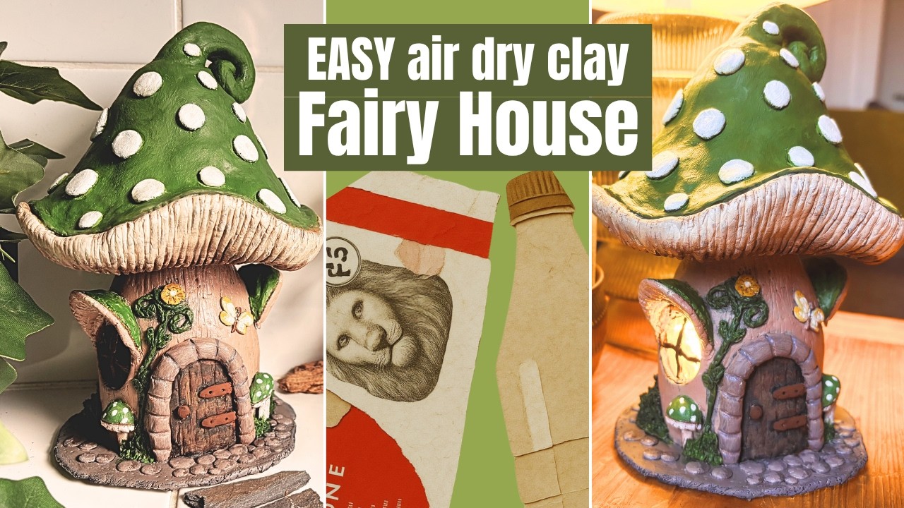     Easy Air Dry Clay Fairy House DIY 🍄🧚 | Toadstool Bottle Tutorial