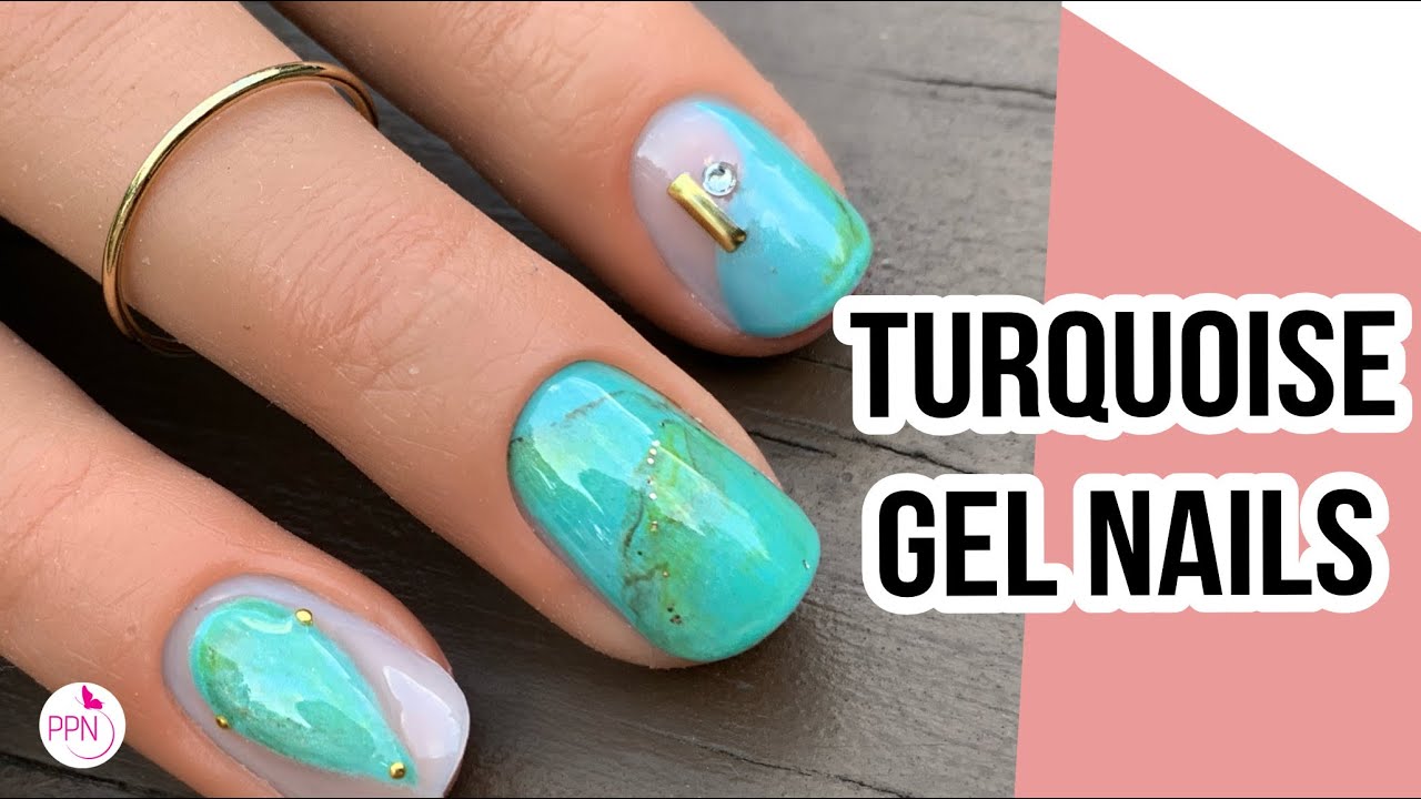 How To Turquoise Stone Marbling | EASY DIY Japanese Gel Nail Art On Natural Nails