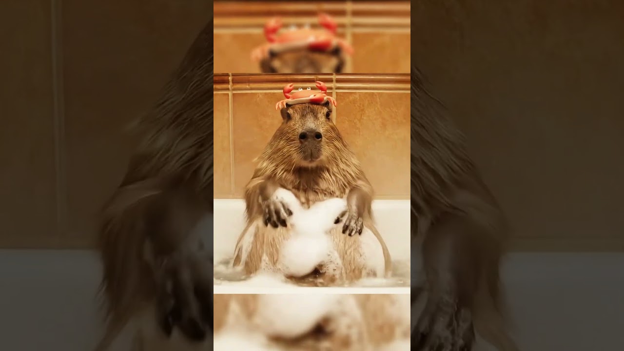 A capivara adora esfregar a barriga enquanto toma banho#capivara #bonitinho #animais #capivara