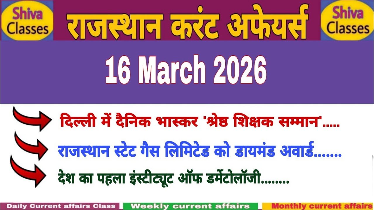 16 March 2026 Rajasthan current Affairs in Hindi | Daily सुजस Report|RPSC, RSSB|Shiva Classes