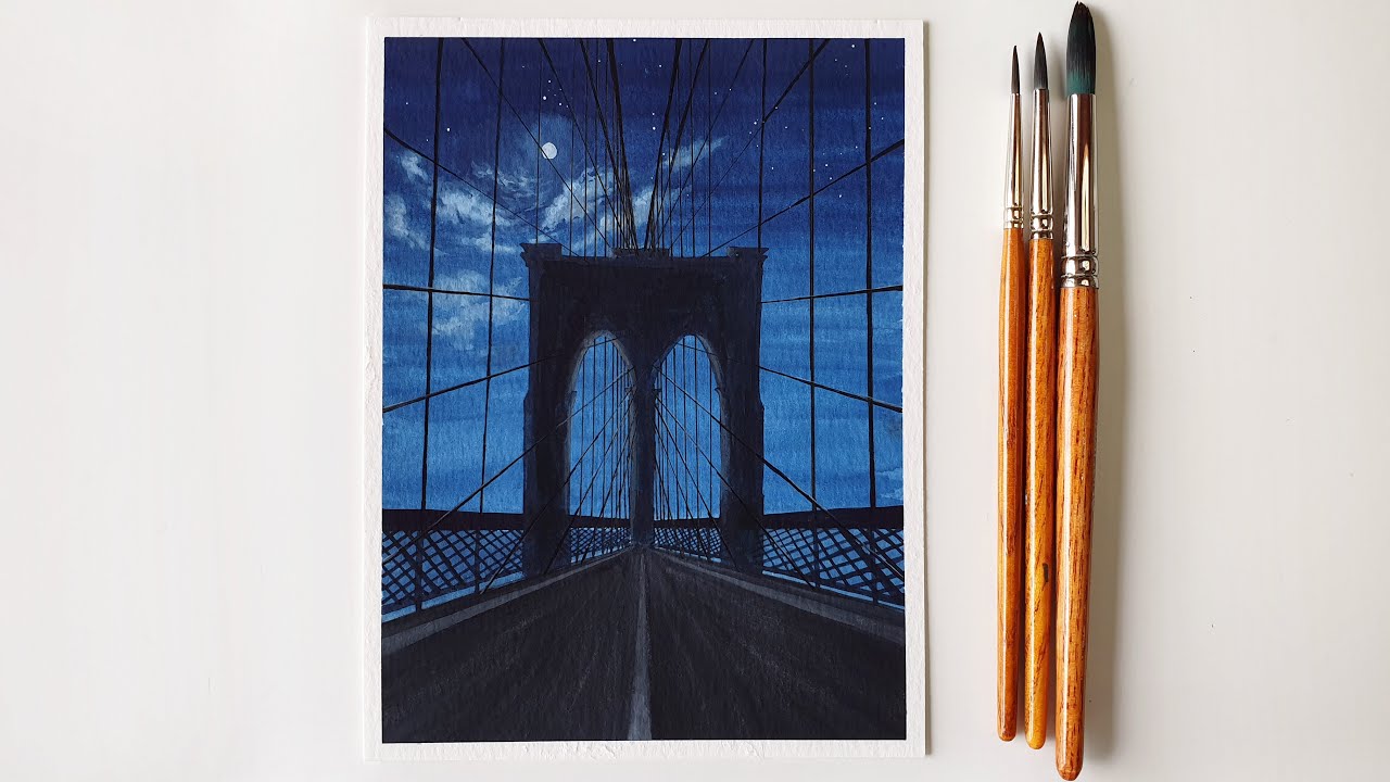 Moonlight Night Scenery Painting with Poster Color