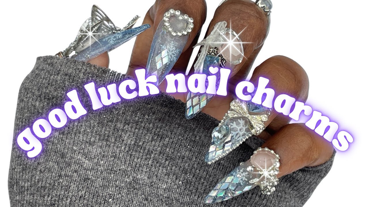 New Years Nail Art, Luxury Winter Bling Stone Art & Charms Press On Nails At Home Tutorial, DIY Nail
