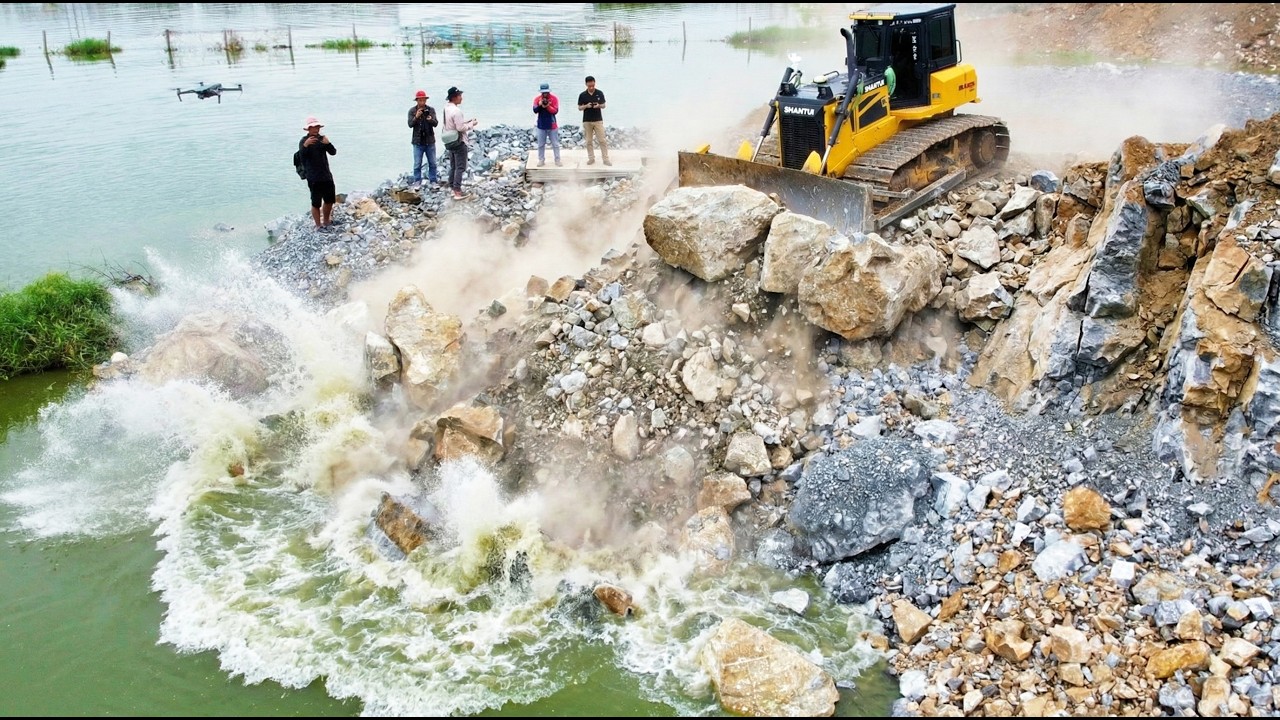 Part3-Today The Best Activities With Massive Dozer Moving Huge Stones in Large Size Landfilling Up