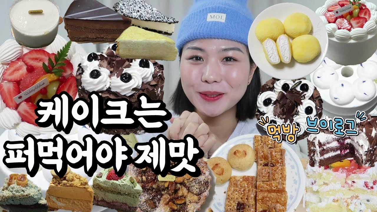 먹방 브이로그(디저트 폭식 파티 가보자고, 초코 케이크, 생크림 케이크, 치즈 케이크, 뽀또 케이크, 과자파티, 익산 찹쌀떡)