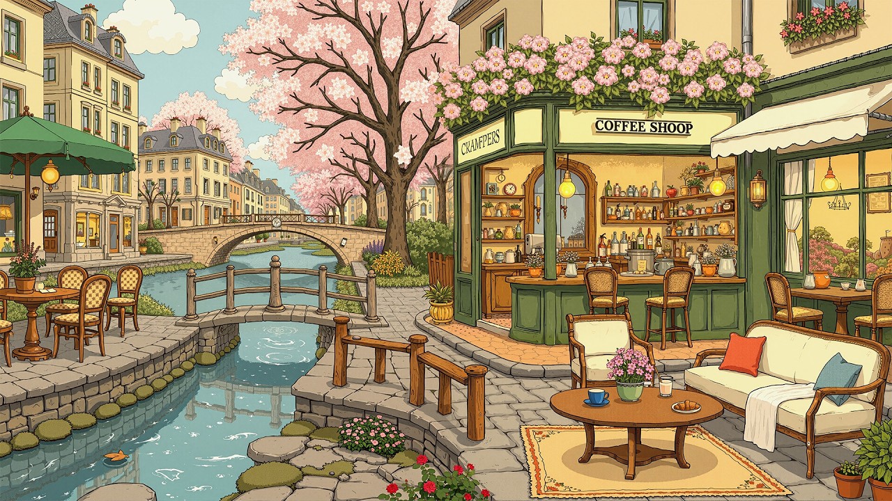 Cozy Spring Outdoor Coffee Shop 🌿☕ Chillhop Lofi Beats for Study, Deep Focus & Relaxation