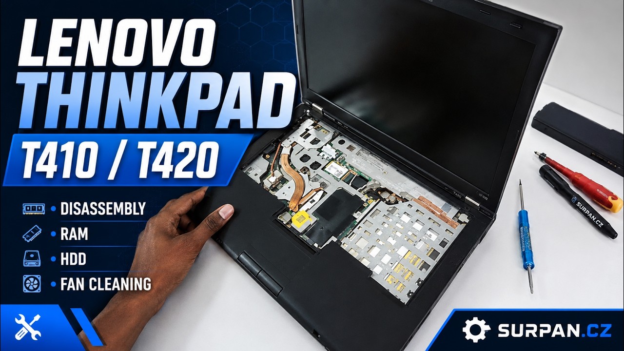 How to disassemble the Lenovo ThinkPad T410 - T420, replacing memory and HDD, clean fan | SURPAN.CZ