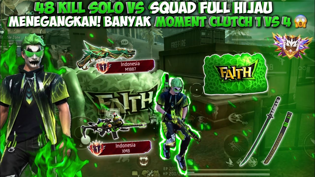 48 KILL SOLO VS SQUAD FULL HIJAU!! MOMENT MENEGANGKAN NGECLUTCH FULL SQUAD!!