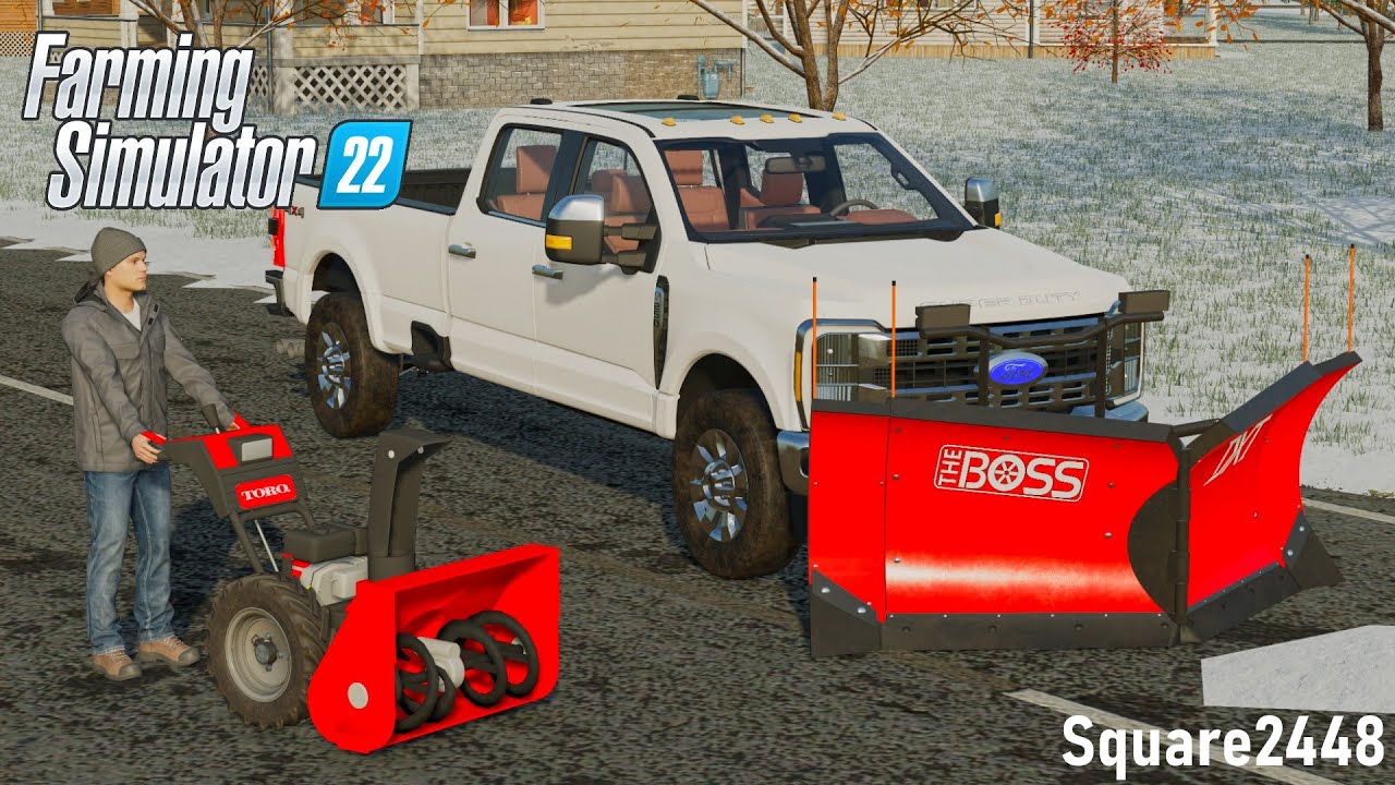 Убираем снег с помощью НОВОГО отвала Boss V! (Ford F250) | FS22