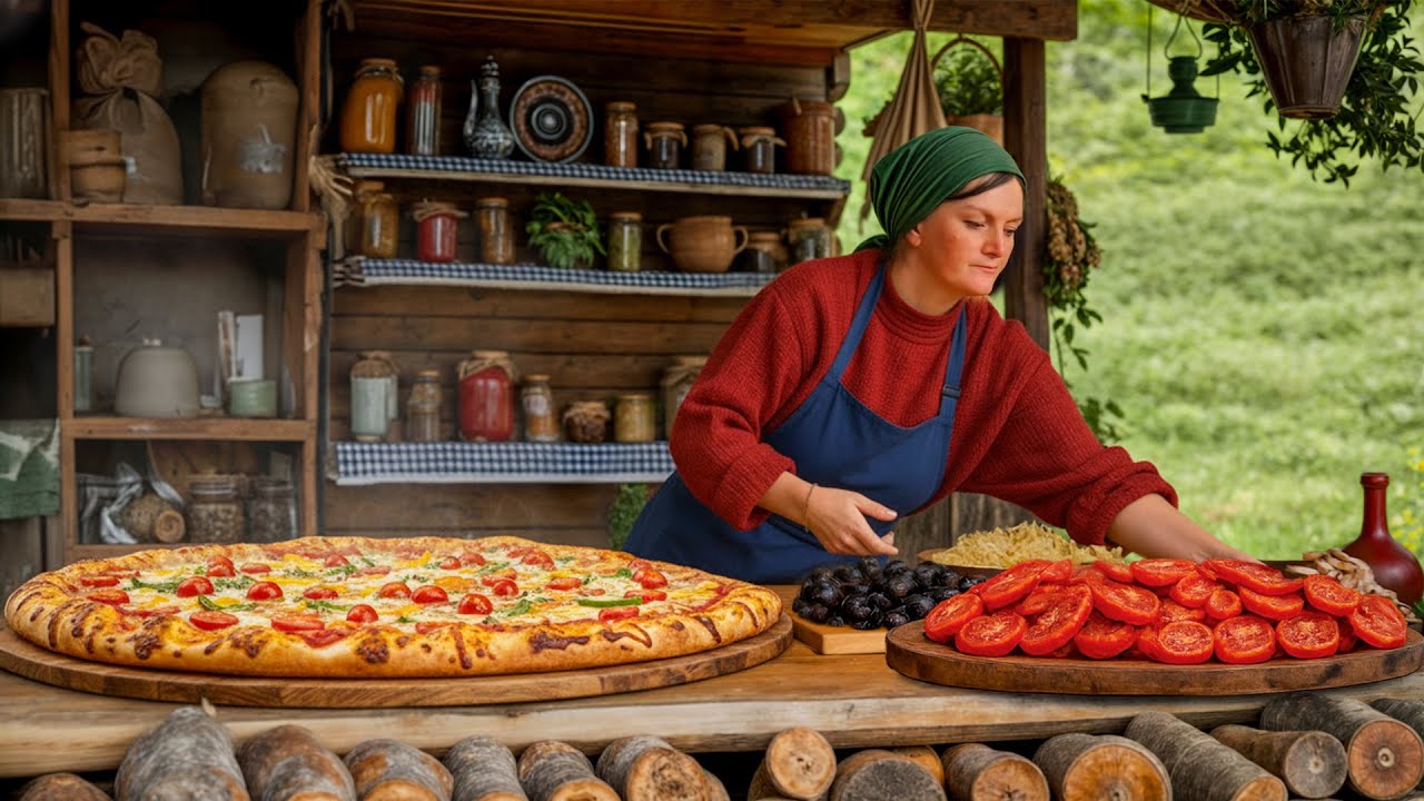 Pizza Gigante di Campagna con Salsa Fatta in Casa