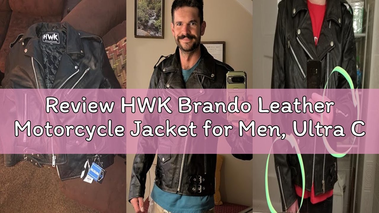 Review HWK Brando Leather Motorcycle Jacket for Men, Ultra Comfy Vintage Style Genuine Black Leather