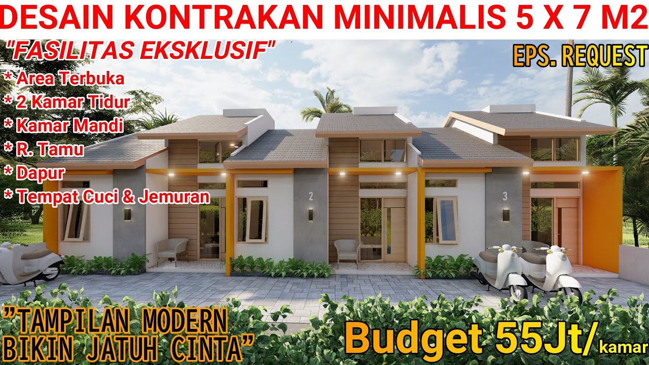 DESAIN KONTRAKAN 5x7 M2 MODERN SUPER KEREN || Kamar Tidur, K.Mandi, Dapur, R. Tamu, T.Cuci & Jemuran