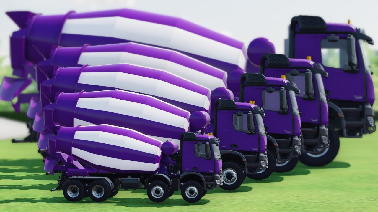 Mixer Trucks of Colors! SCANIA, JCB, MCQUEEN WITH DOUBLE FLATBED TRAILER TRUCK TO GARAGE, FS22 #A147