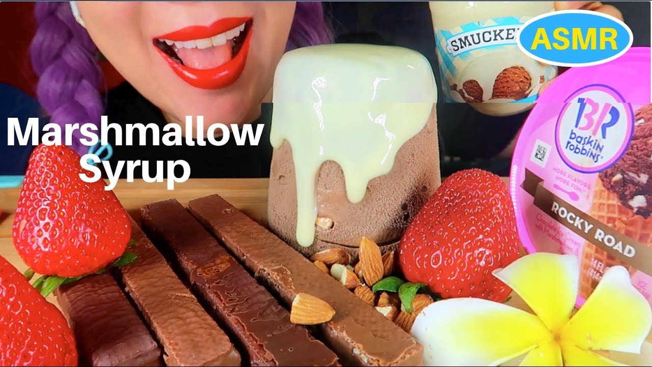 ASMR 베스킨라빈스 +마쉬멜로우 시럽 먹방| BASKIN ROBBINS ROCKY ROAD+ MARSHMALLOW SYRUP  EATING SOUND|CURIE. ASMR