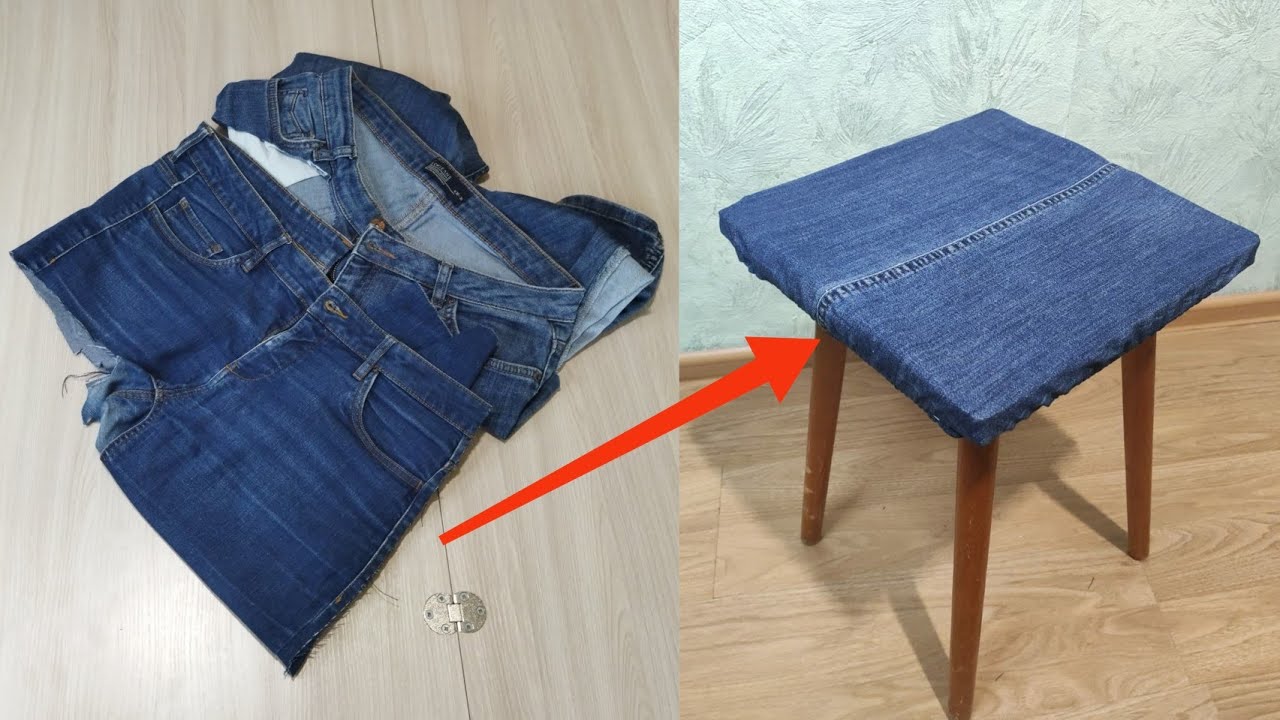 Из остатков старых джинсов сшила чехол на стул). DIY from old jeans