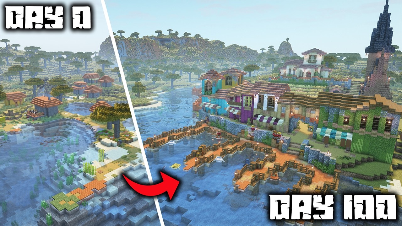 I Spent 100 Days TRANSFORMING a Savannah Village in Minecraft!