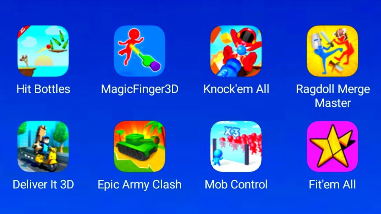 GAME TO PLAY: Hit Bottles,MagicFinger3D,Knock'em All,Ragdoll Merge Master,Deliver It 3D,Epic Army...