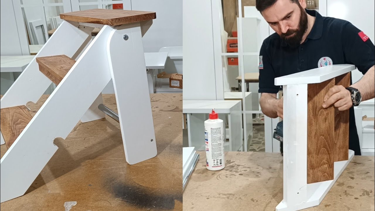 katlanabilir ahşap portatif merdiven yapımı/making foldable wooden stairs#woodworking