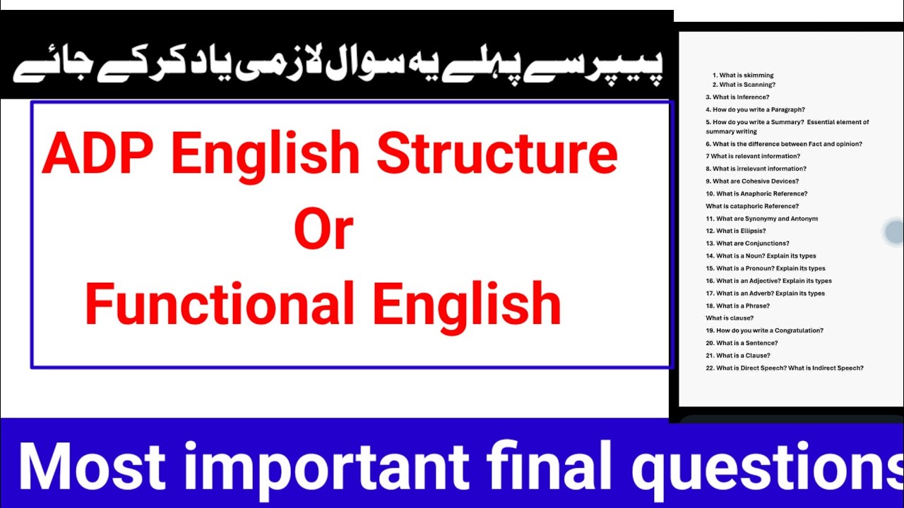 ADP English structure or functional English important final questions