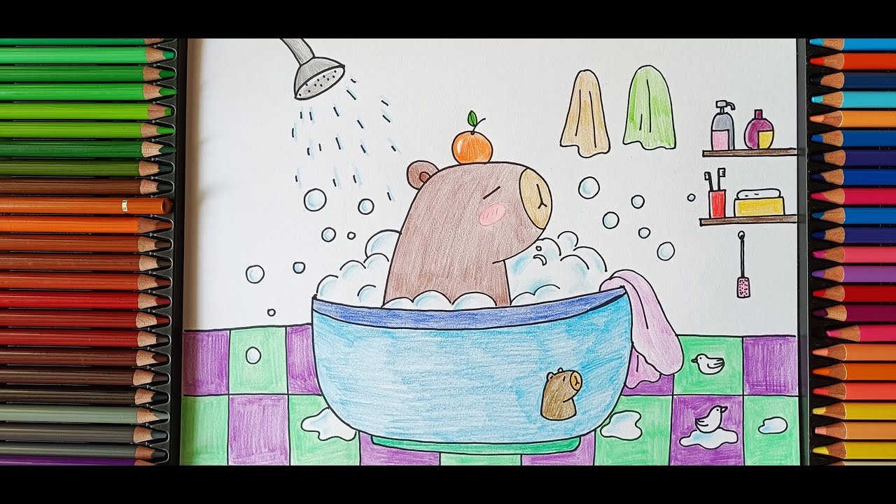 Họa Mi kid Vẽ capybara đang tắm/ draw capybara