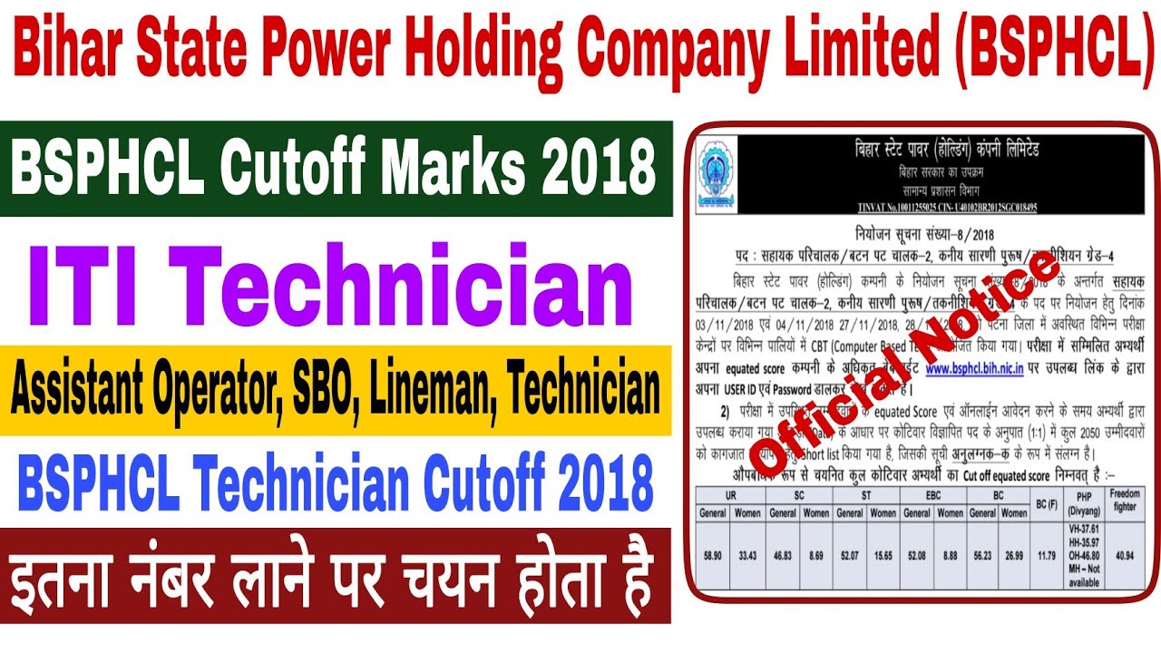 BSPHCL ITI Technician Cutoff 2018 | BSPHCL Cutoff 2018 | BSPHCL ITI Technician Previous Cutoff 2018