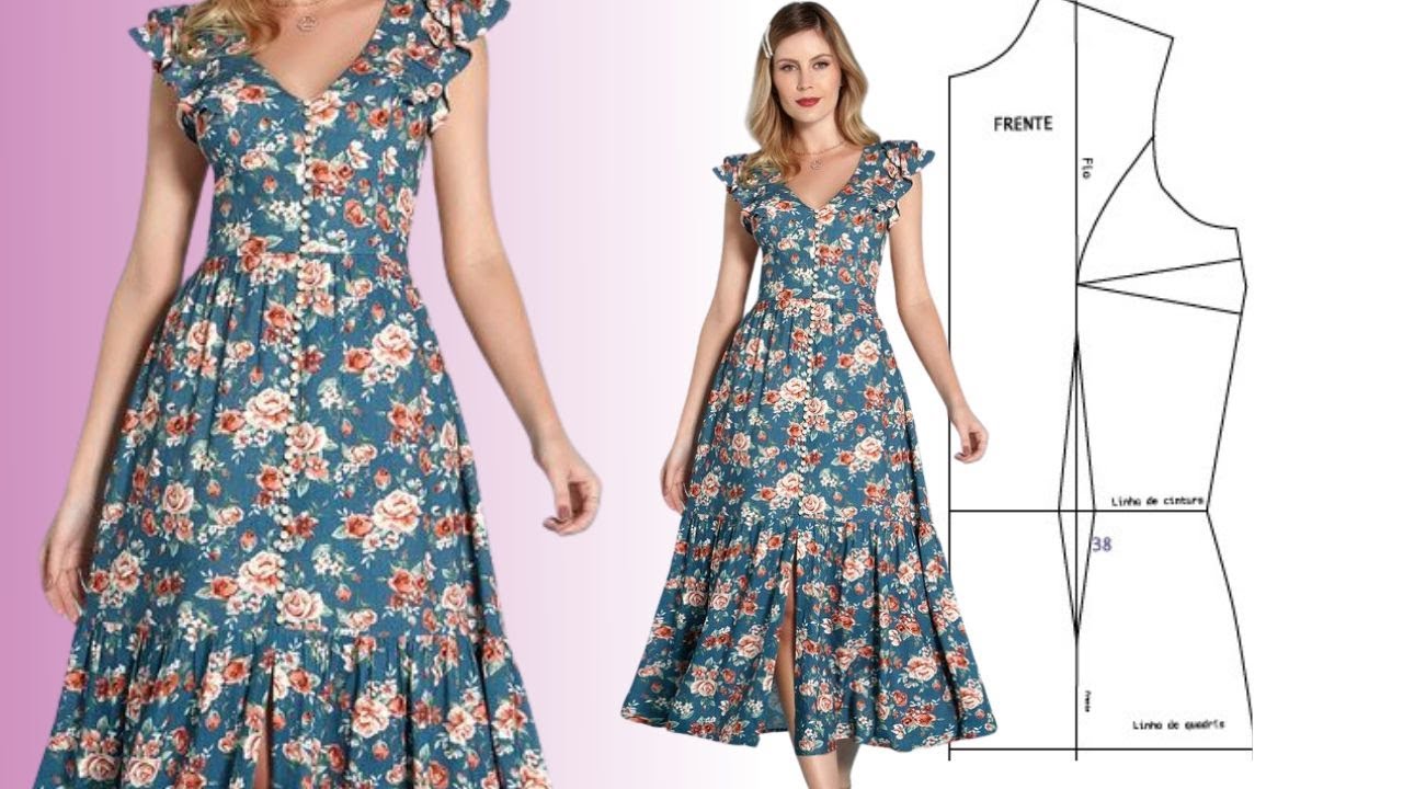 Como fazer Vestido Midi com Manga de Babado (Interpretação de Modelo e Modelagem)