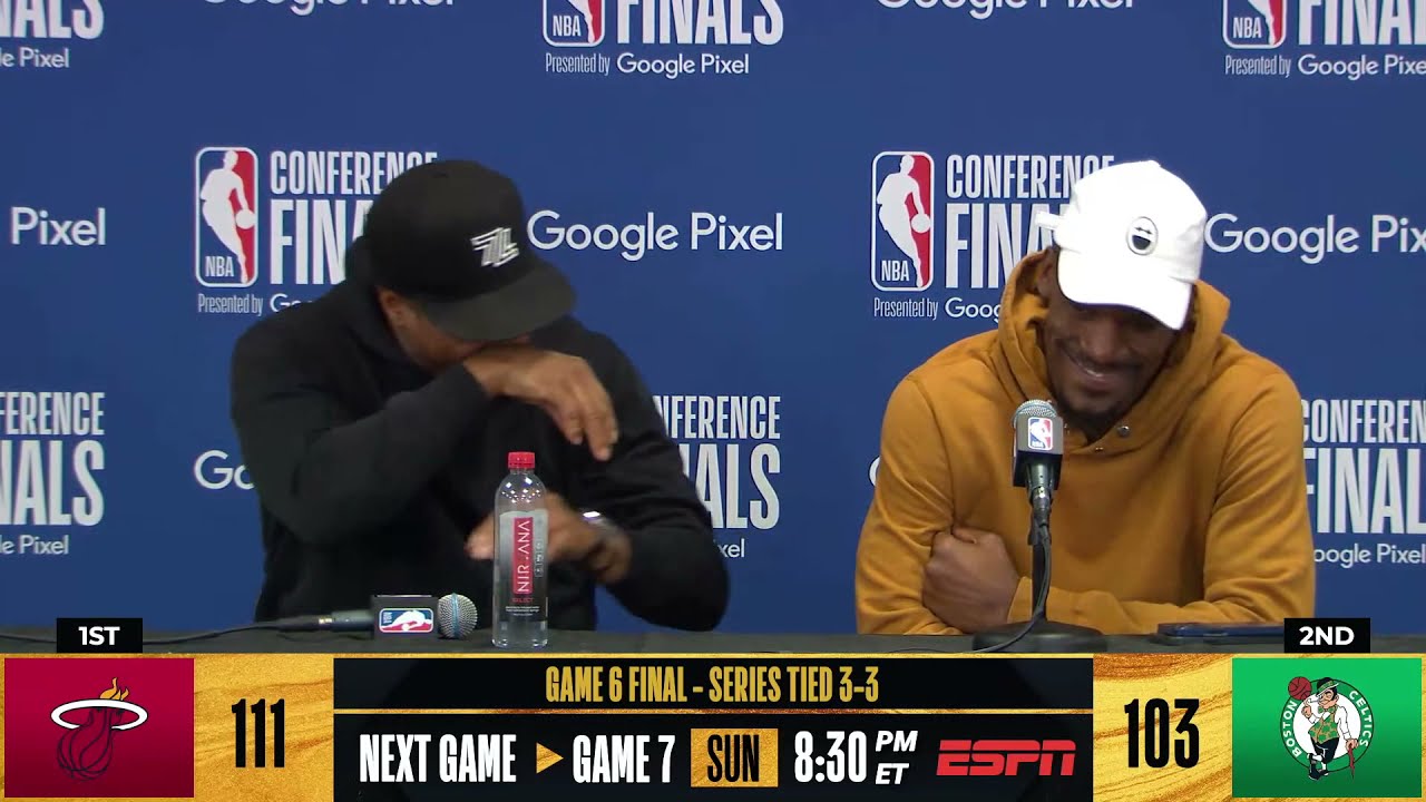 Jimmy Butler and Kyle Lowry laughing during interviews 😂