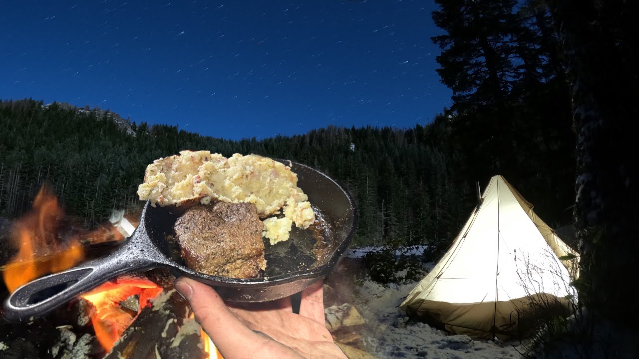 Hot Tent Camping  - Campfire Steak and Potatoes