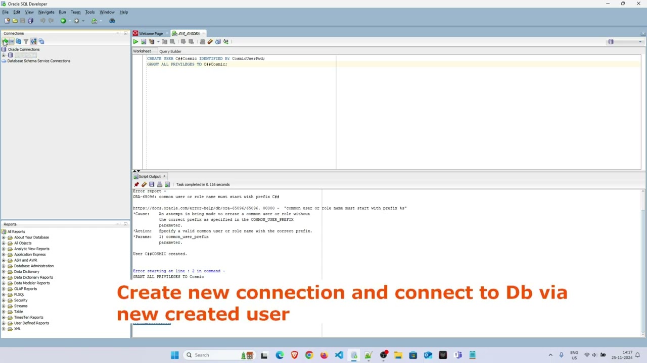 How to Create a New User and Grant All Privileges in Oracle DB Using SQL Developer