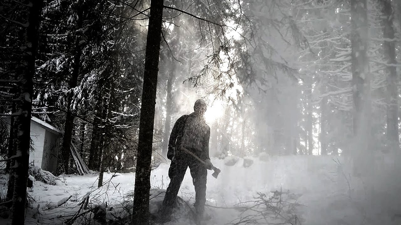 Wintery tree felling with an axe, Billnäs 1122
