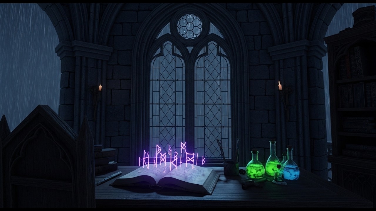 Dark Academia Wizard Study 🌧️ Heavy Rain & Cello Focus Music