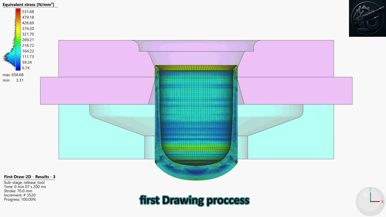 Cold forming Die design of Ammo Cartridge Casing Deep Drawing Simulation.FEA based (close-up)