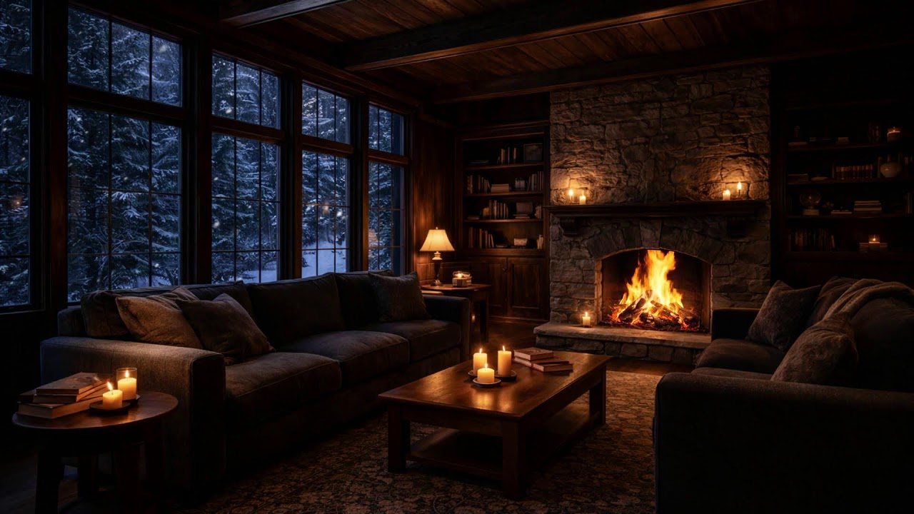 🔥 No Ads — Quiet Winter Study Fireplace 🔥 Slow Ambience & Candlelight