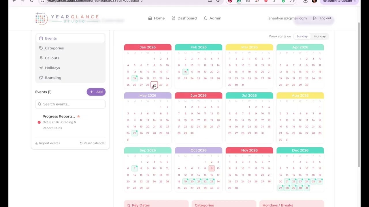Демонстрация работы приложения YearGlance Studio для создания годовых календарей