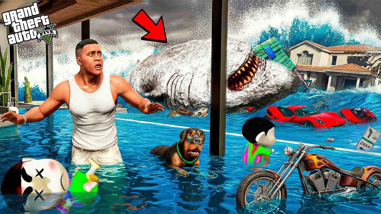 Franklin's House Destroyed by Giant Tsunami in GTA 5 || SHINCHAN GTA 5 VIDEO