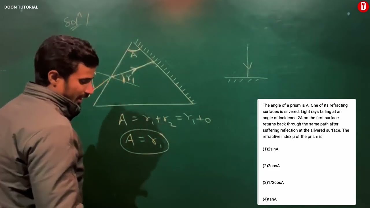 The angle of a prism is A. One of its refracting surfaces is silvered...QN 08