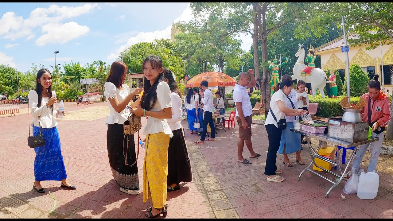 Pchum Ben 2025 at Wat Tom Pagoda in Takeo Province, Cambodia Traditional Dress, Culture, Street Food