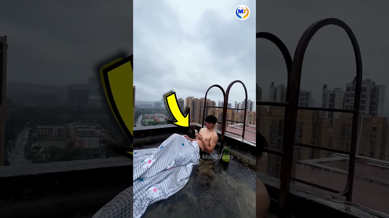 Boy sleeping on roof in the rain. #shortsvideo