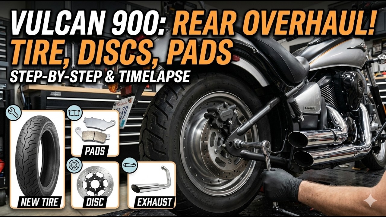 How To Change Your Motorcycle's Tire/Brake disc/Brake Pads - Kawasaki VN 900C - TIMELAPSE