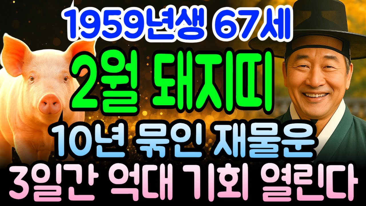 기해년생 돼지띠 67세 1959년 2월 병오년운세 심상치 않다! 천금 쏟아지고 로또급 대박 터지니 부자될 팔자 완성, 이 기운 절대 놓치면 안돼