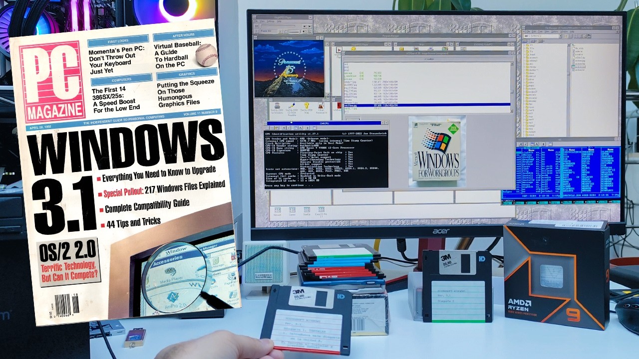 Windows 3.1 przechodzi na (Ry)ZEN na gołym komputerze. Prosto z dyskietek z 1992 roku do FULL HD ...