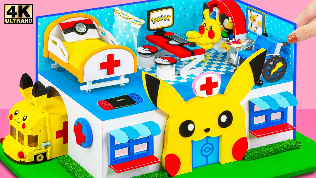 Make Pikachu Hospital Pok&eacute;mon in Real Life and Lego Ambulance, DIY Doctor Set from Clay, Cardboard