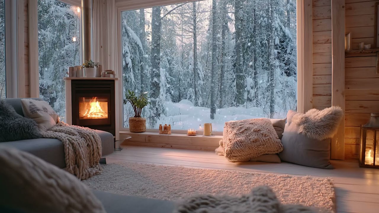Cold Winter Wind Outside, Warm Fire Inside | Relaxing Night Ambience 🌬️🔥