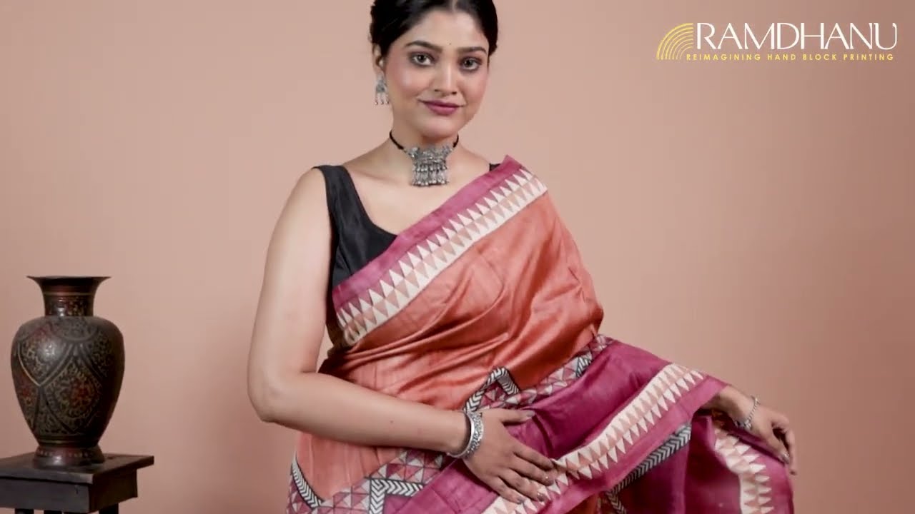 This Rust and Maroon color saree perfect for any occasions |Pure tussar silk saree | Ramdhanu Ethnic