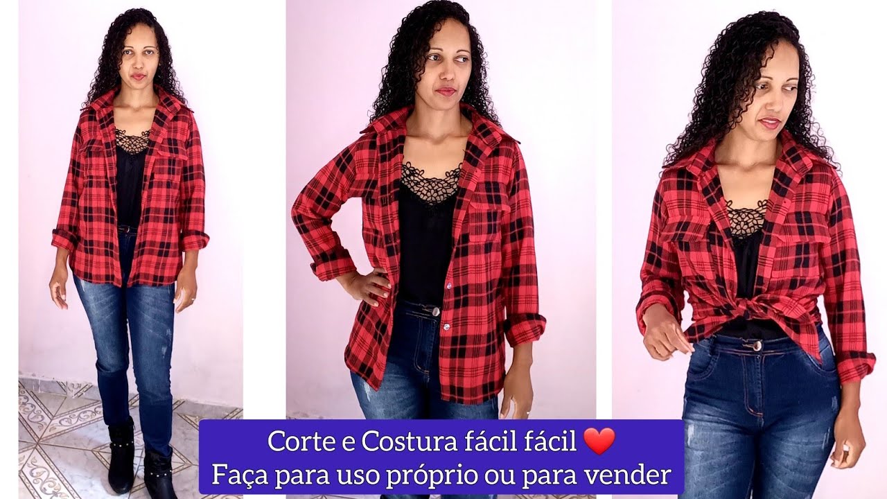 Como fazer camisa Xadrez Feminina  Corte e Costura fácil fácil