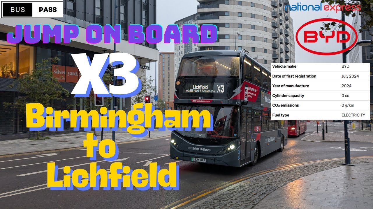 🚌⚡Bus Route X3 Birmingham to Lichfield | Eco-Friendly Adventure | Sleek Electric Bus 🌿