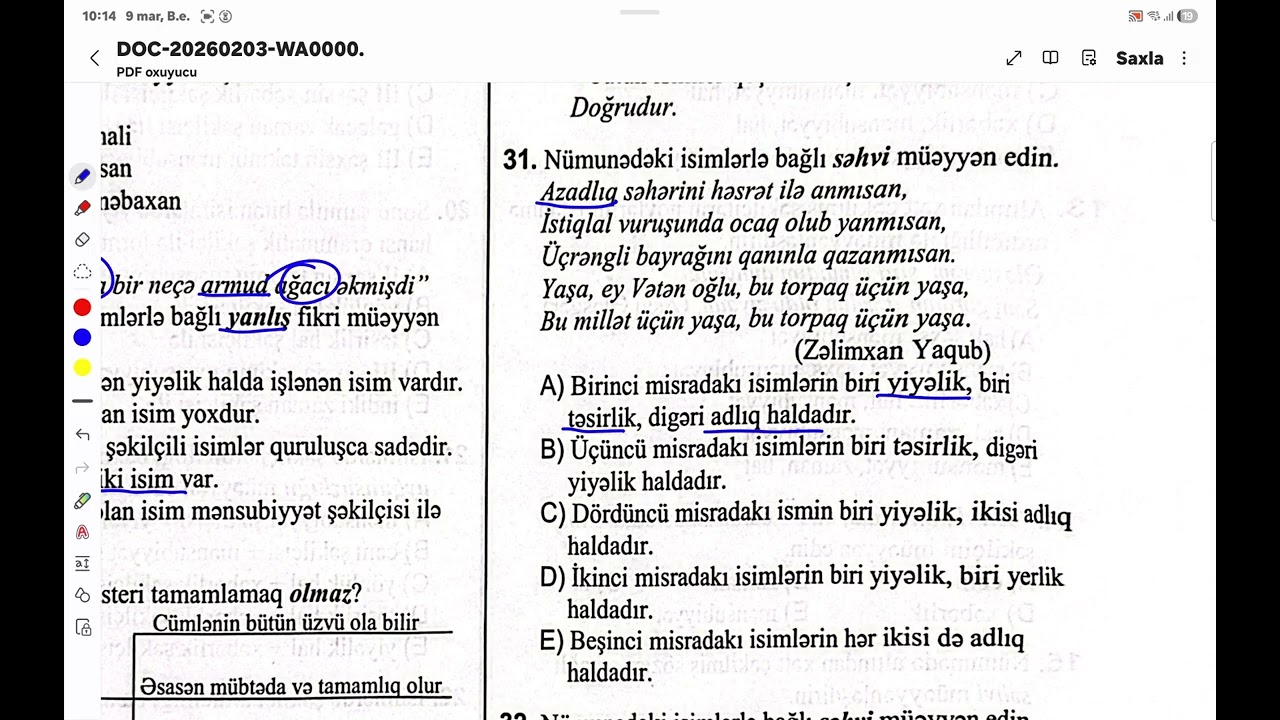 DİM I HİSSƏ 2025/ İSMİN MORFOLOJİ XÜSUSİYYƏTLƏRİ 26-54