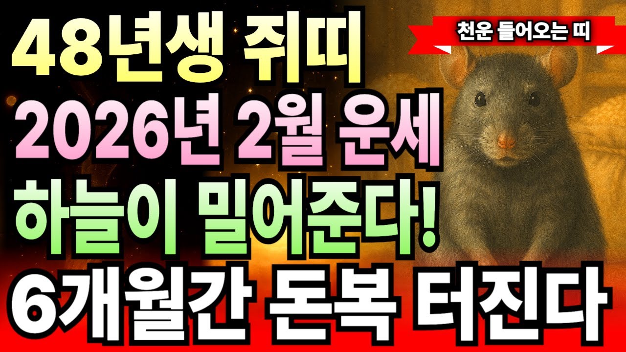 쥐띠 1948년 무자년생 2026년 2월 운세 78세 이거 실화냐? 재물 쏟아지고 금전운 터지며 횡재 몰려드는 한 달, 쥐띠 억대 부자 되는 2월 대운 완벽 풀이합니다.