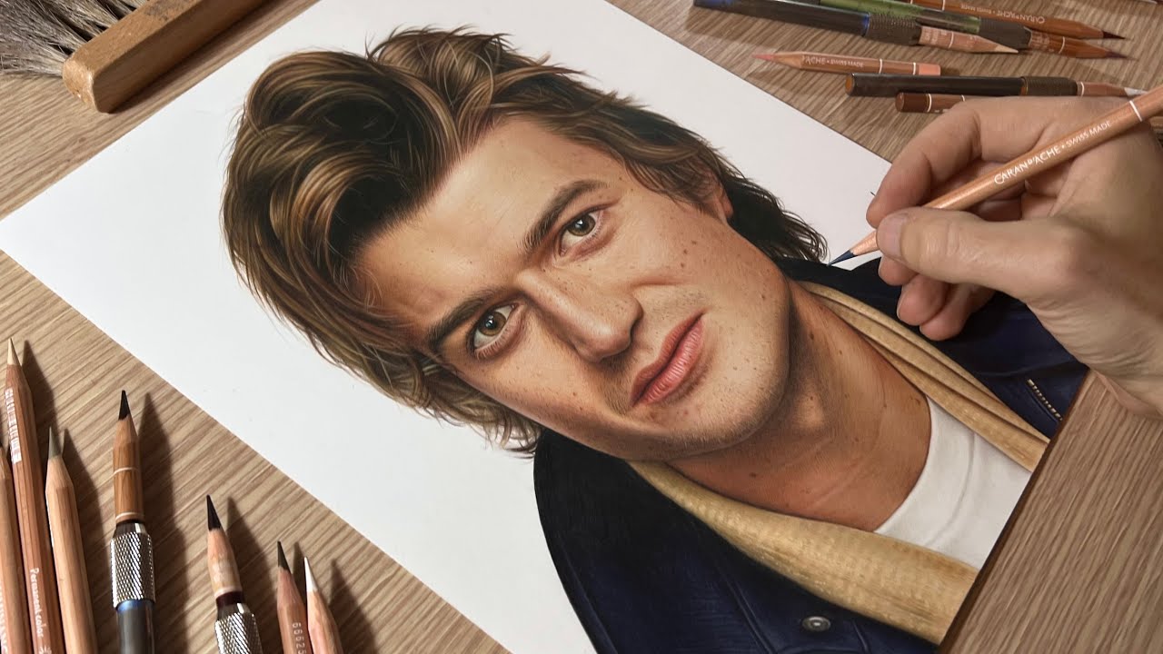 Joe Keery Hyperrealistic Drawing With Colored Pencils • Time Lapse