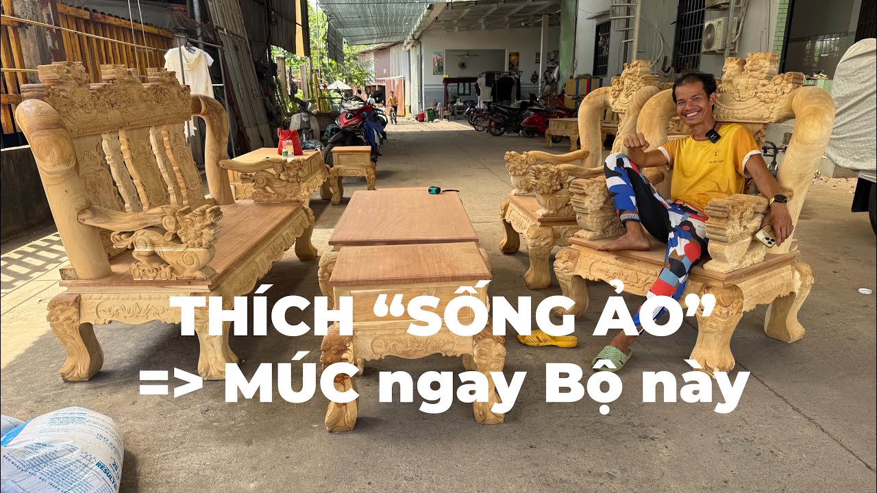 Mua Tận Xưởng Bộ Bàn ghế gỗ Tràm Rừng Nghê Đỉnh tay 14 đẹp